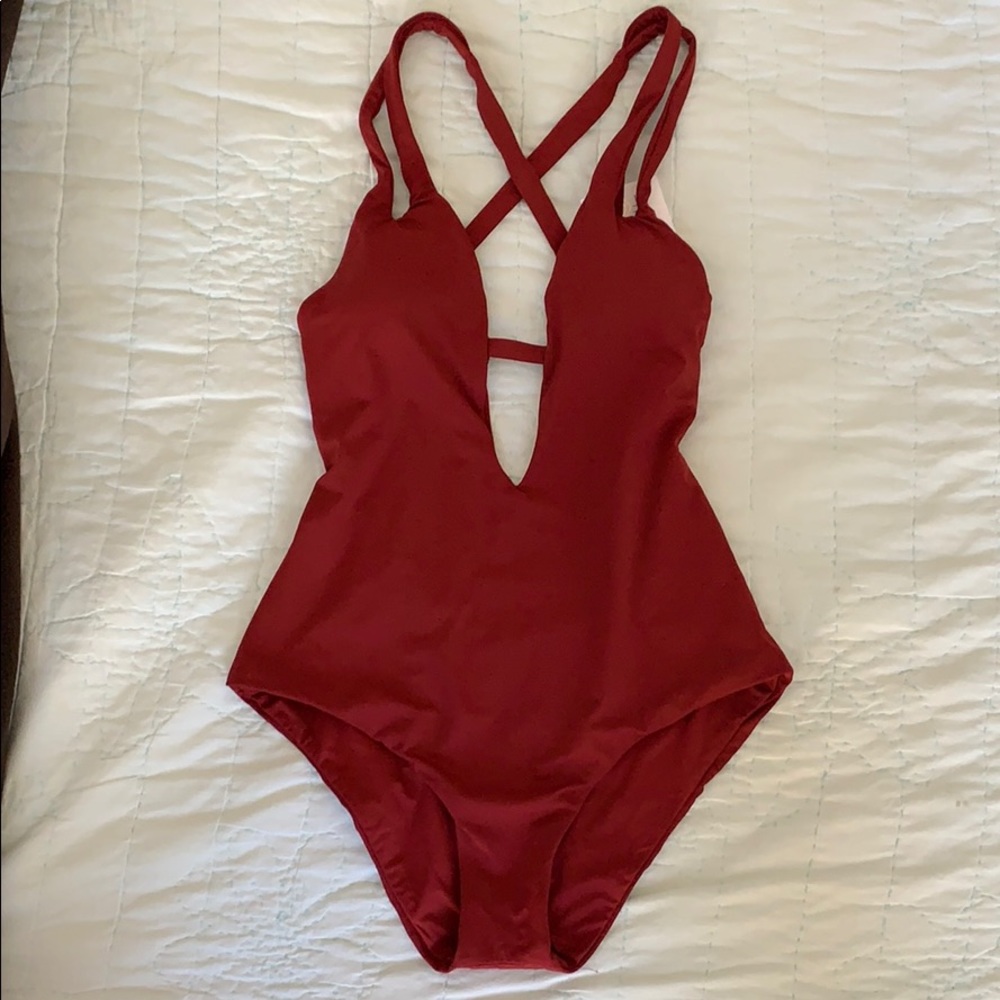 Wine colored one piece swimsuit